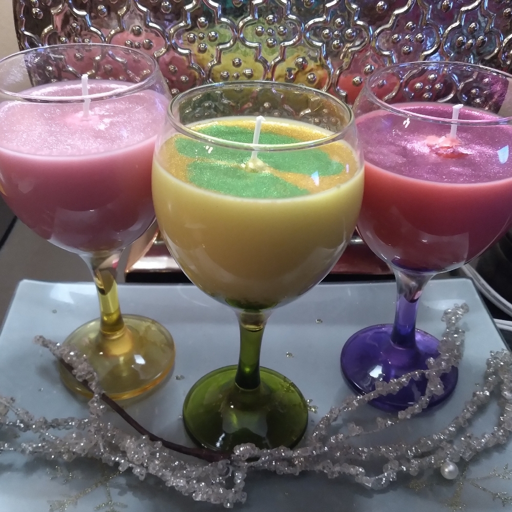 Homemade wine glass candles